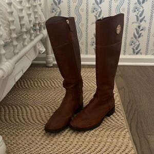 Tory Burch Brown Junction Riding Boots with gold hardware